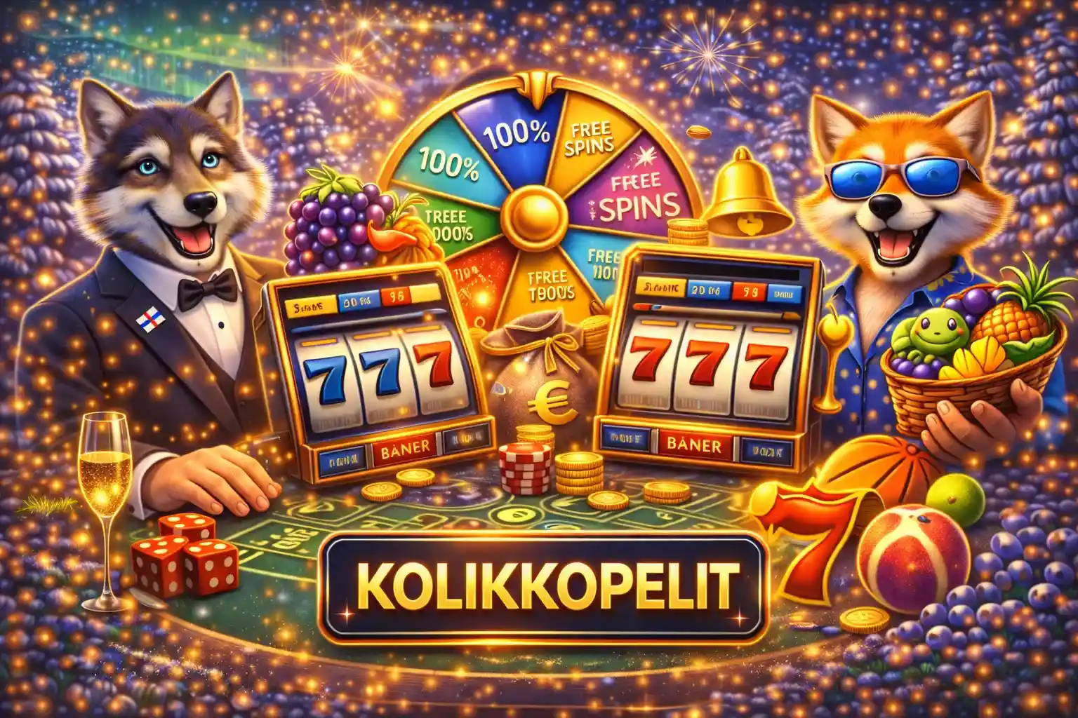 Kolikkopelit, bonuspyörä ja kultakolikot juhlavassa suomalaisessa kasinoympäristössä