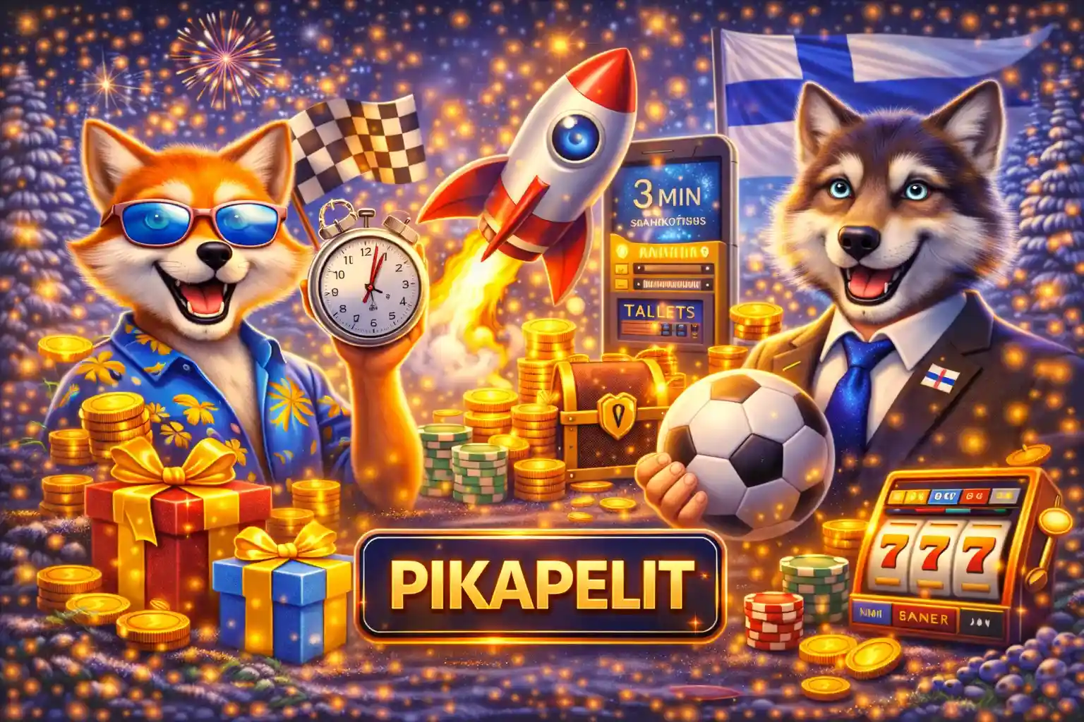 Nopeat pikapelit, raketti ja kolikkopelit kirkkaassa kasinovalossa